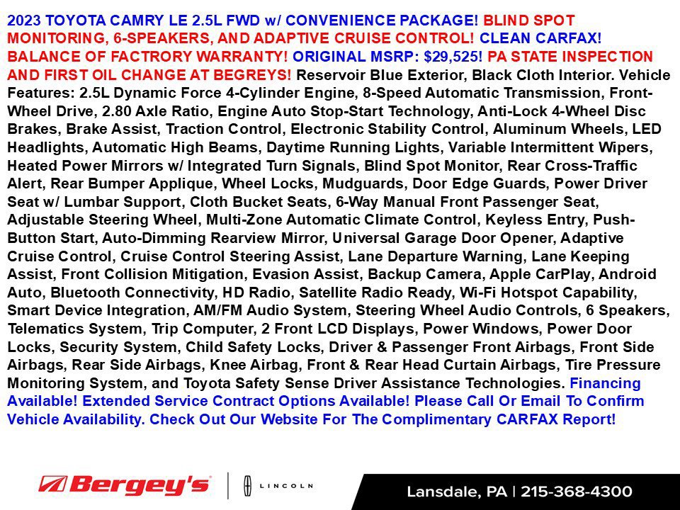 Used 2023 Toyota Camry LE w/ Convenience Package FWD image 2