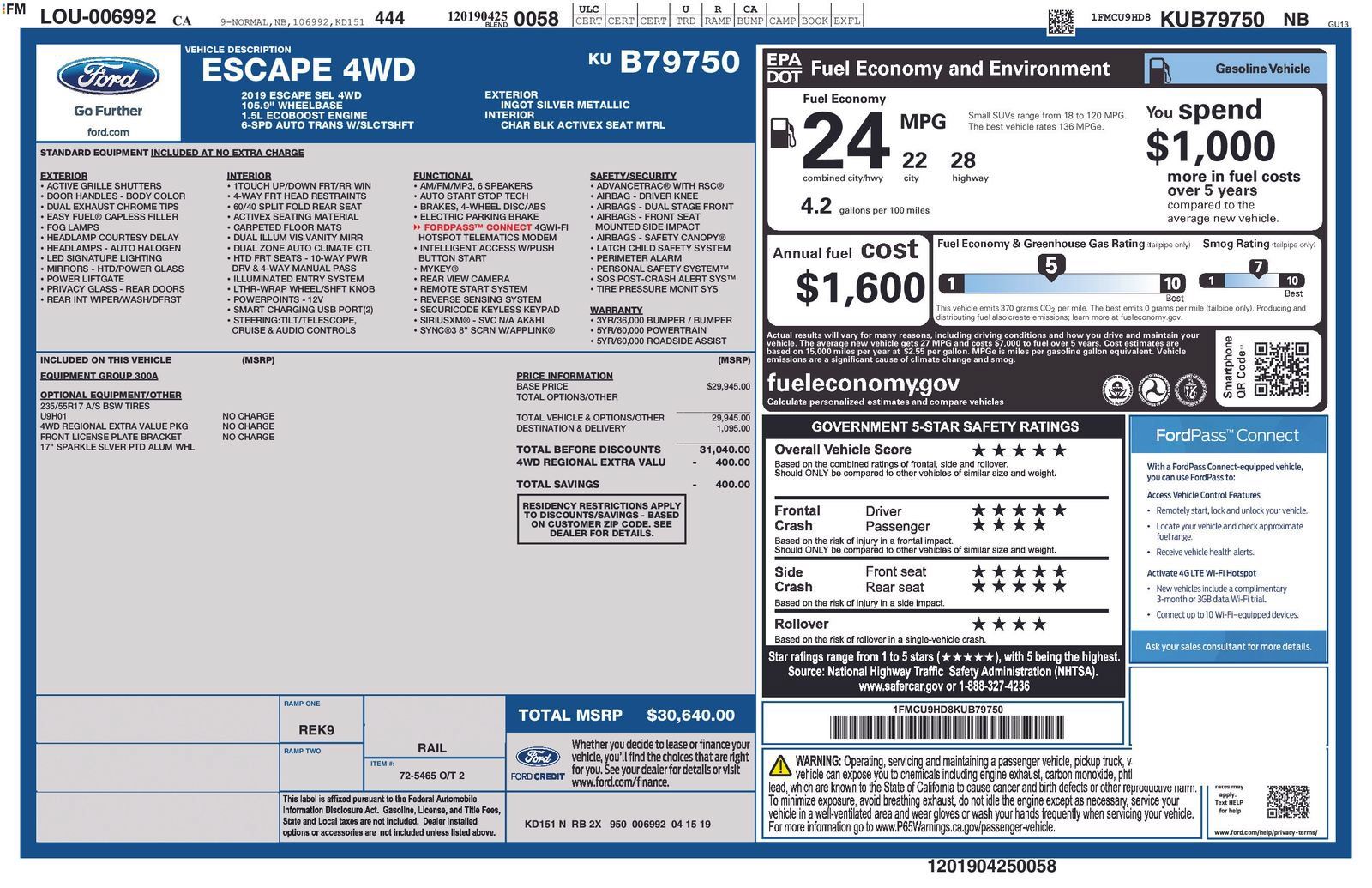Used 2019 Ford Escape SEL AWD/4WD image 1