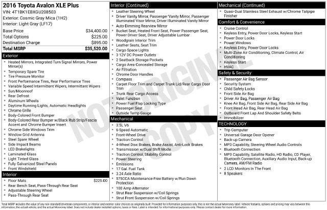 Certified 2016 Toyota Avalon XLE Plus FWD image 11