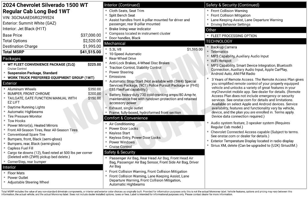 Used 2024 Chevrolet Silverado 1500 W/T w/ WT Fleet Convenience Package RWD image 6