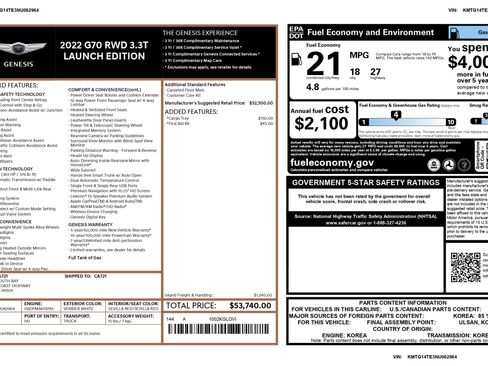 Used 2022 Genesis G70 3.3T Launch Edition image 4