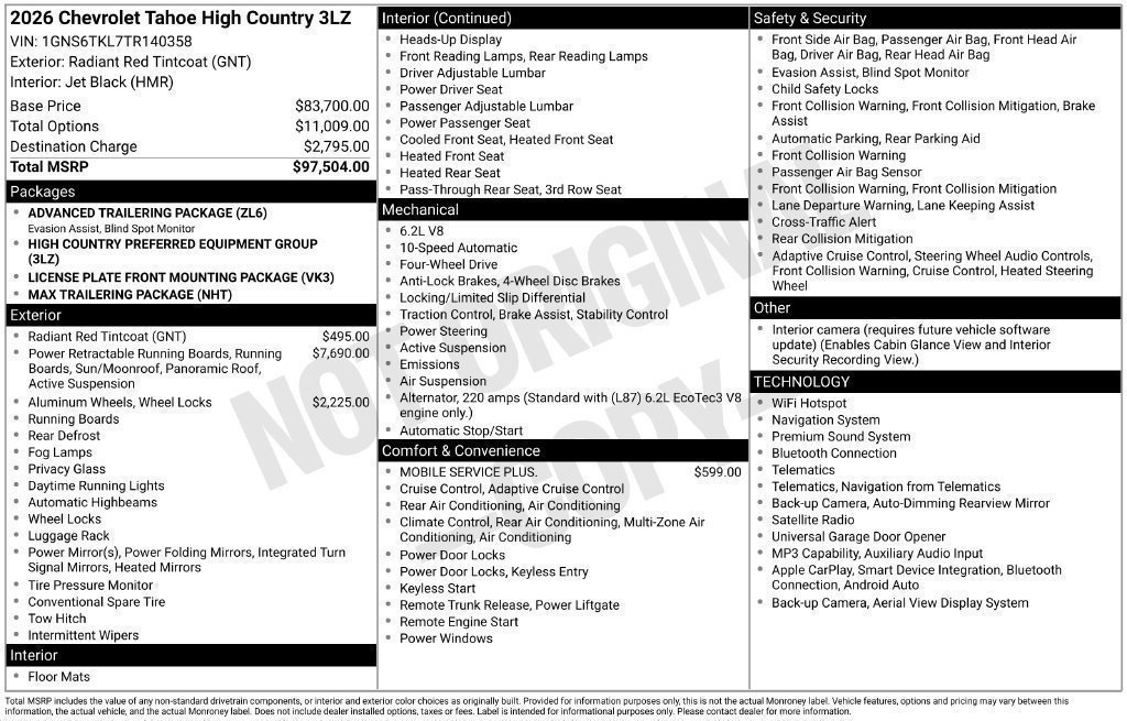 New 2026 Chevrolet Tahoe High Country AWD/4WD image 27