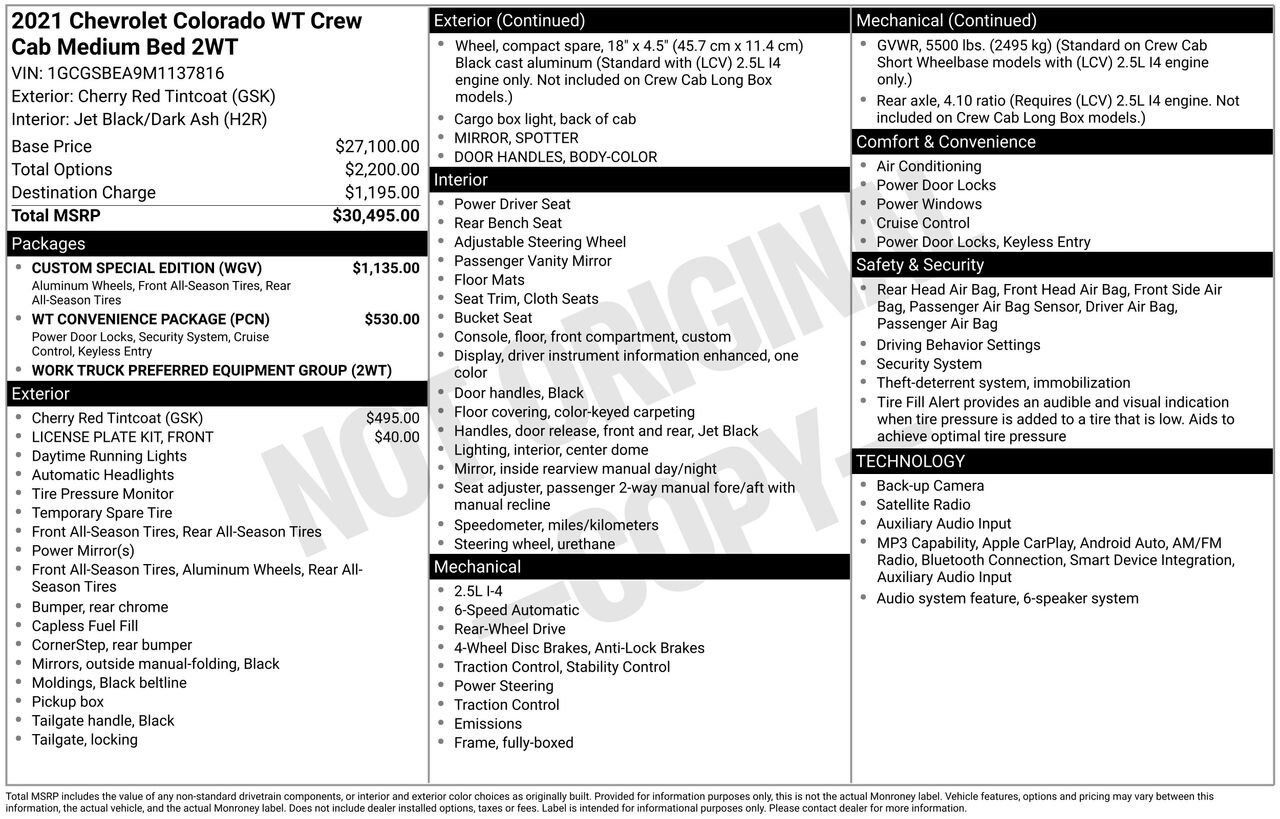 Used 2021 Chevrolet Colorado W/T w/ Custom Special Edition RWD image 30