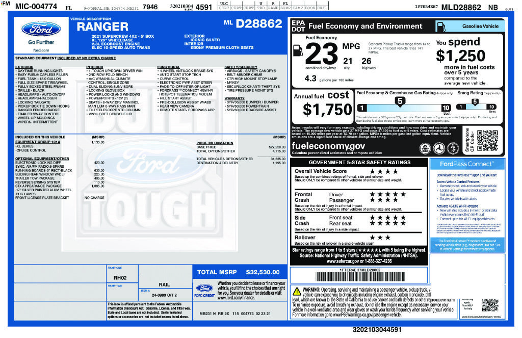 Used 2021 Ford Ranger XL w/ Equipment Group 101A High RWD image 5
