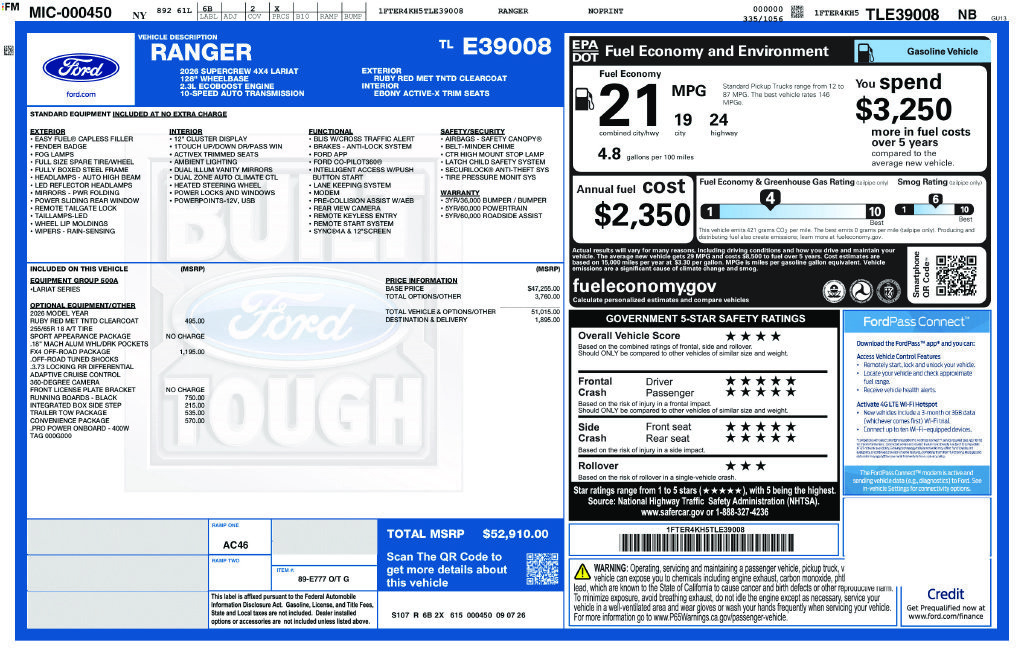Used 2026 Ford Ranger Lariat w/ FX4 Off-Road Package AWD/4WD image 10