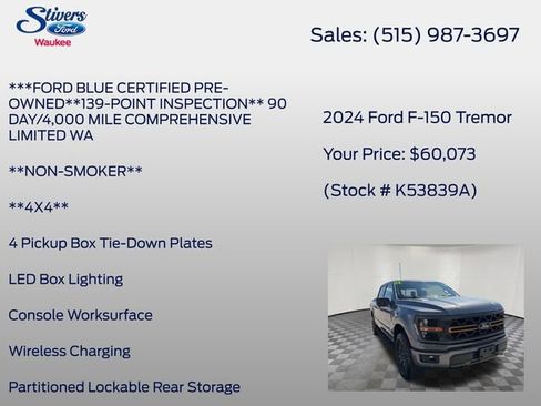 Certified 2024 Ford F150 Tremor w/ Bed Utility Package AWD/4WD image 22