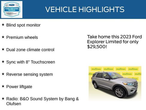 Certified 2023 Ford Explorer Limited w/ Equipment Group 301A image 22
