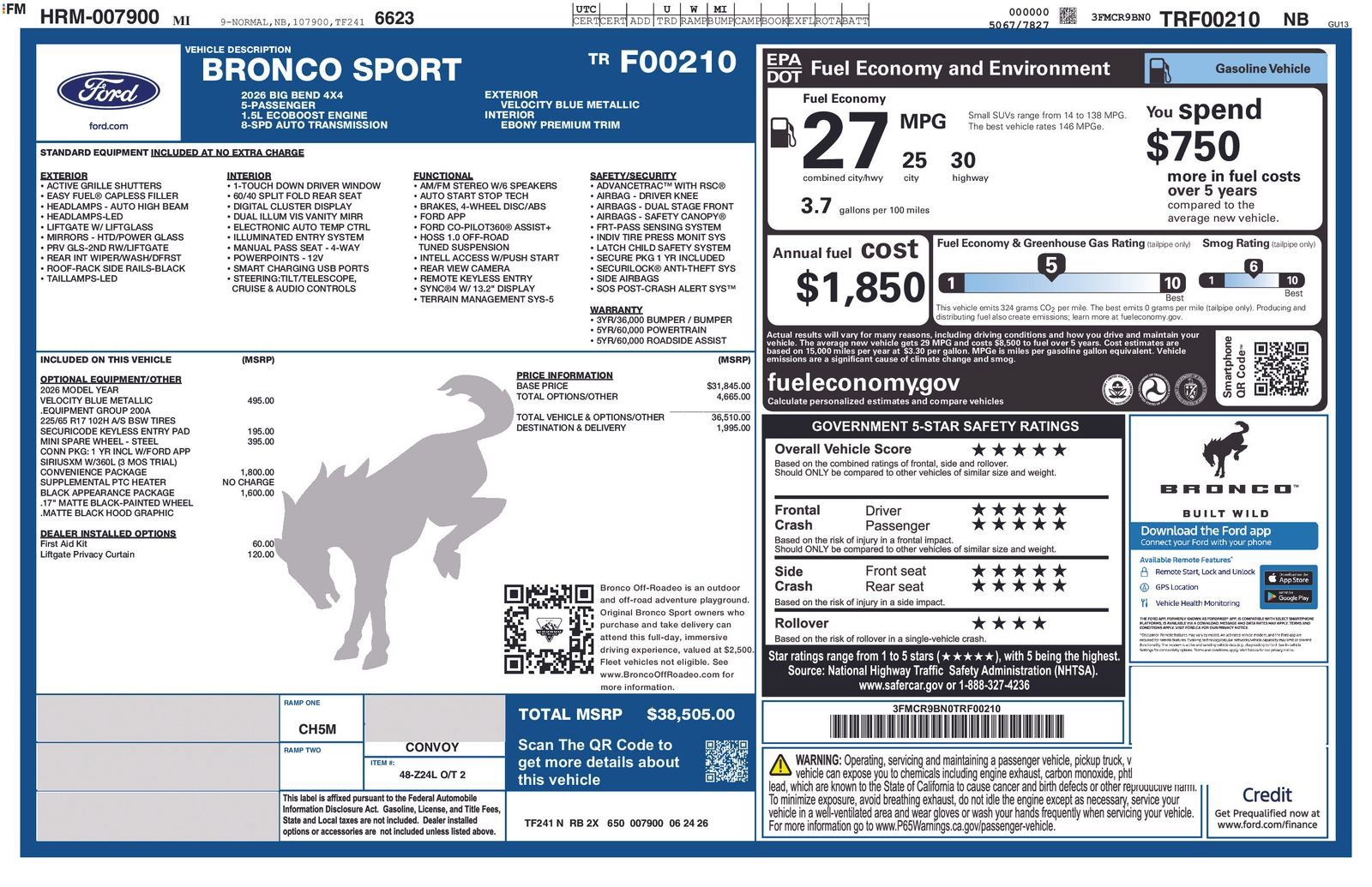 New 2026 Ford Bronco Sport Big Bend w/ Convenience Package AWD/4WD image 5