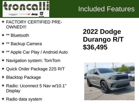 Certified 2022 Dodge Durango R/T w/ Blacktop Package RWD image 5