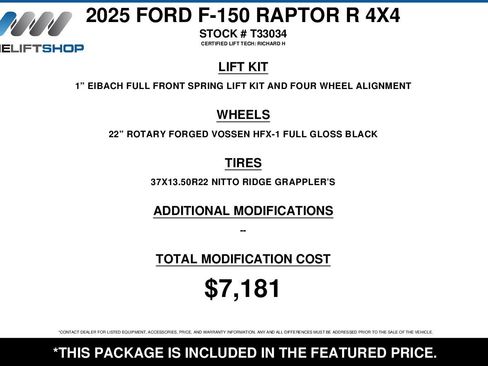 Used 2025 Ford F150 Raptor w/ Equipment Group 803A Raptor R AWD/4WD image 2