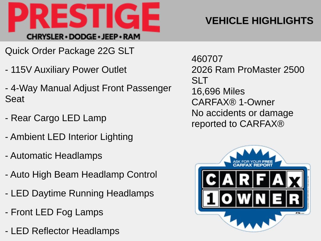 Used 2026 RAM ProMaster 2500 w/ Quick Order Package 22G SLT FWD image 4