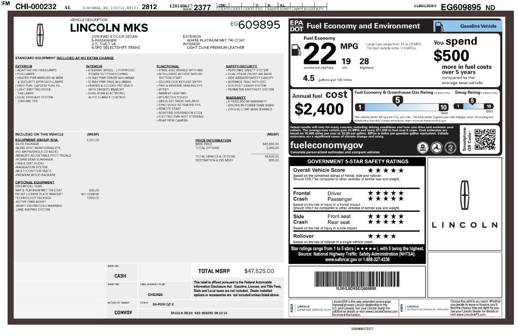 Used 2014 Lincoln MKS w/ Equipment Group 101A FWD image 23