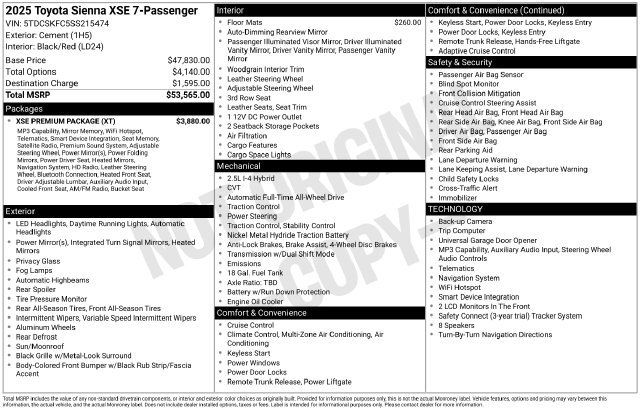 Certified 2025 Toyota Sienna XSE w/ XSE Premium Package AWD/4WD image 36