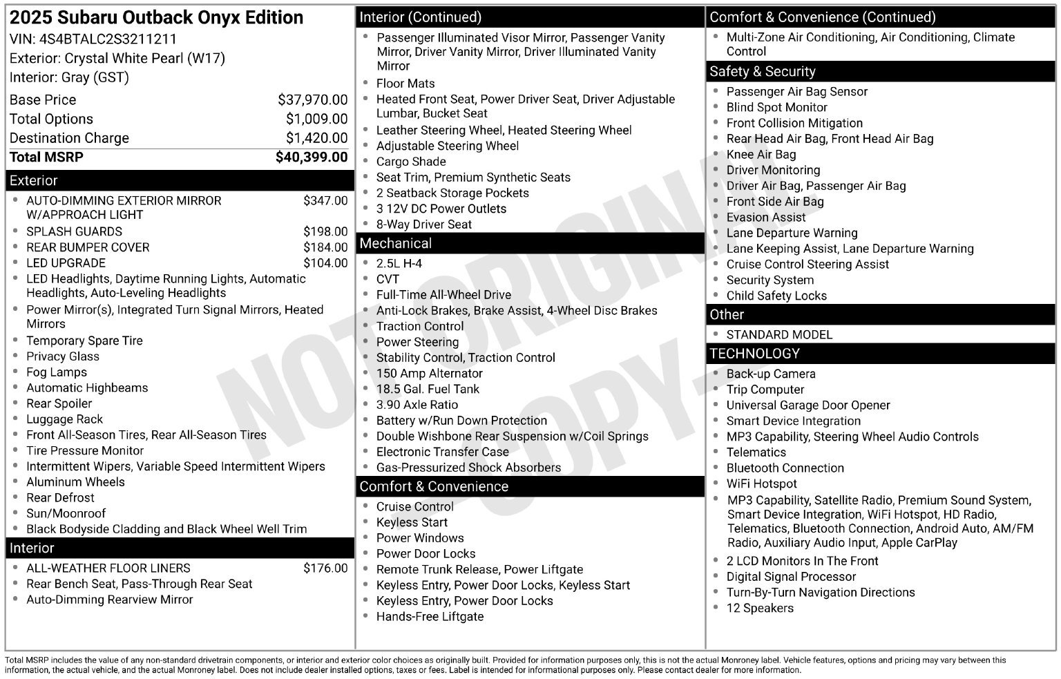 Certified 2025 Subaru Outback Onyx Edition AWD/4WD image 34