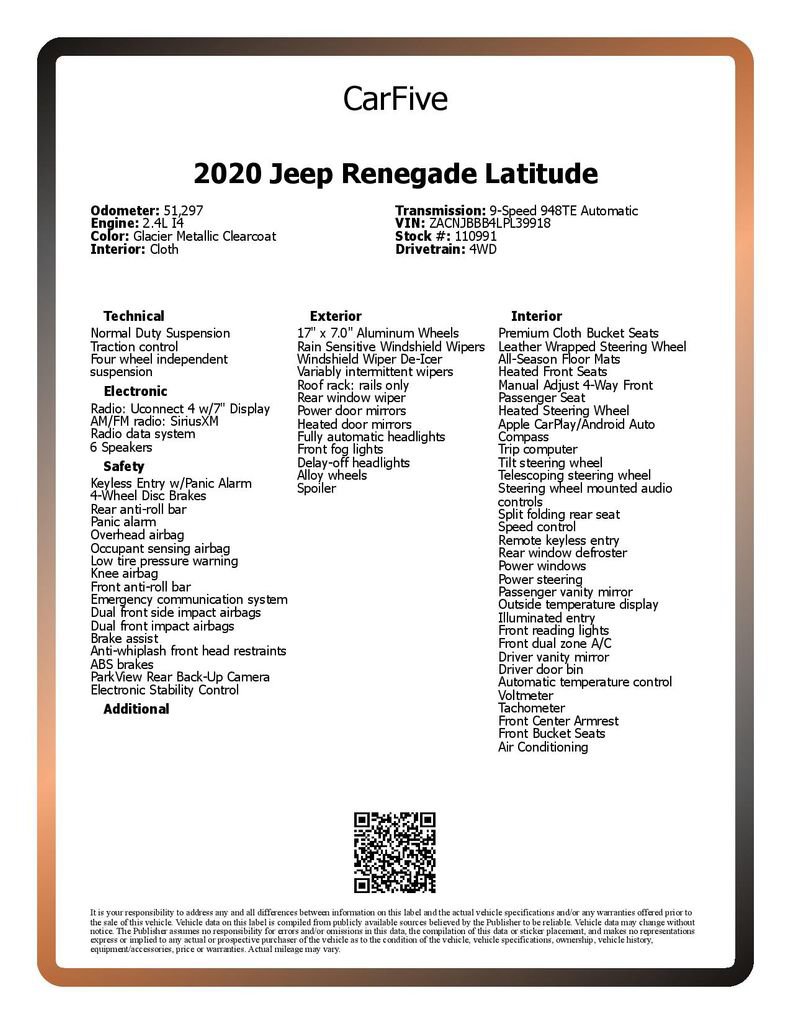 Used 2020 Jeep Renegade Latitude w/ Cold Weather Group AWD/4WD image 29