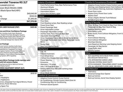 Used 2023 Chevrolet Traverse RS w/ LPO, Floor Liner Package FWD image 9
