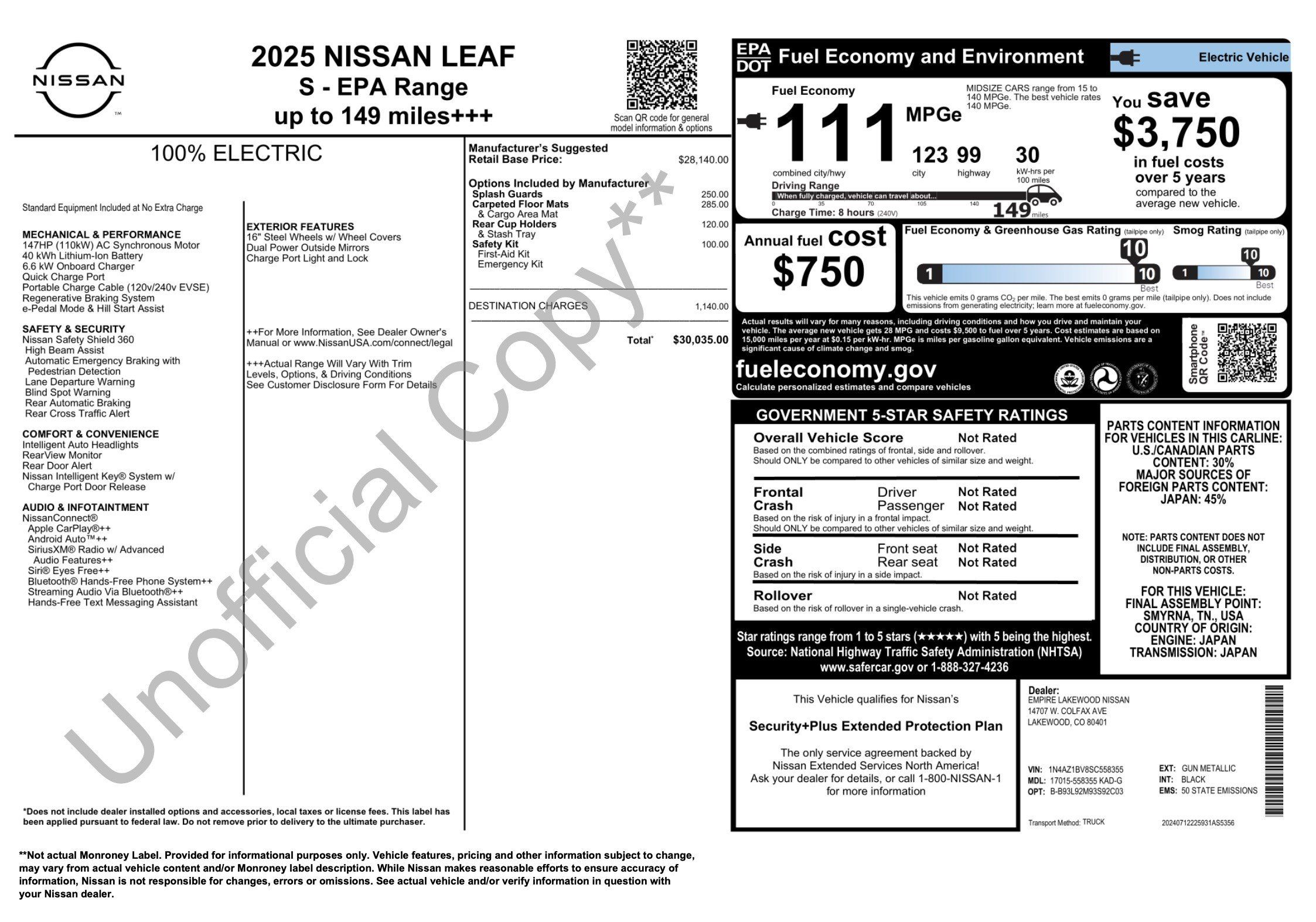 Used 2025 Nissan Leaf S FWD image 3