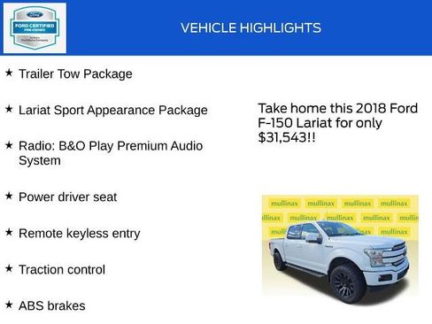Certified 2018 Ford F150 Lariat w/ Equipment Group 502A Luxury AWD/4WD image 18