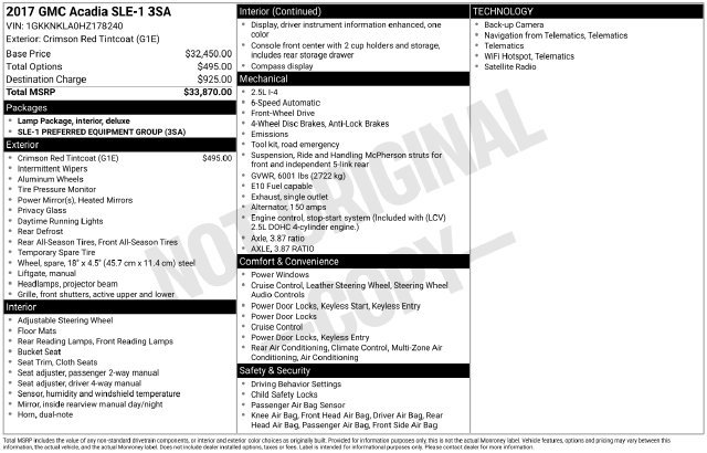 Used 2017 GMC Acadia SLE FWD image 1