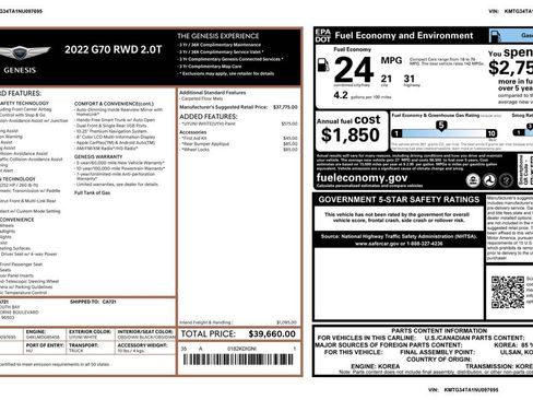 Used 2022 Genesis G70 2.0T image 3