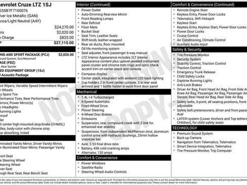 Used 2015 Chevrolet Cruze LTZ w/ Sun, Sound and Sport Package FWD image 2