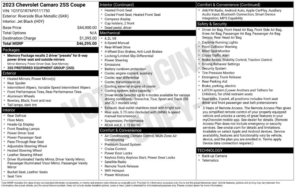 Used 2023 Chevrolet Camaro SS RWD image 3