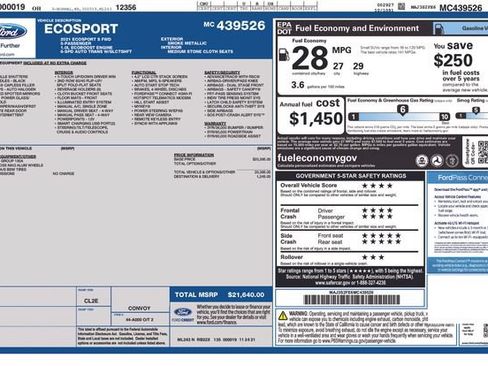 Used 2021 Ford EcoSport S FWD image 14
