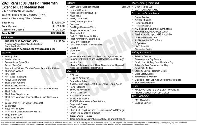 Used 2021 RAM 1500 Tradesman w/ Chrome Plus Package RWD image 35