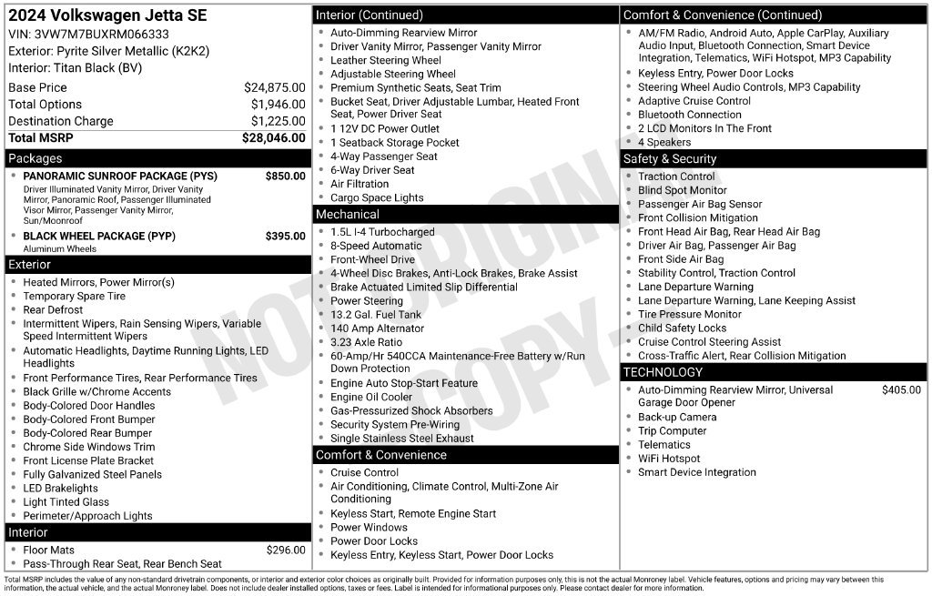 Used 2024 Volkswagen Jetta SE w/ Panoramic Sunroof Package FWD image 8