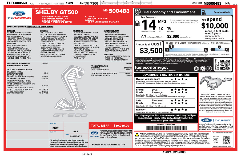Used 2021 Ford Mustang Shelby GT500 w/ Technology Package RWD image 3