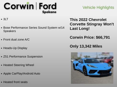 Used 2022 Chevrolet Corvette Stingray Premium Cpe w/ Z51 Performance Package RWD image 12