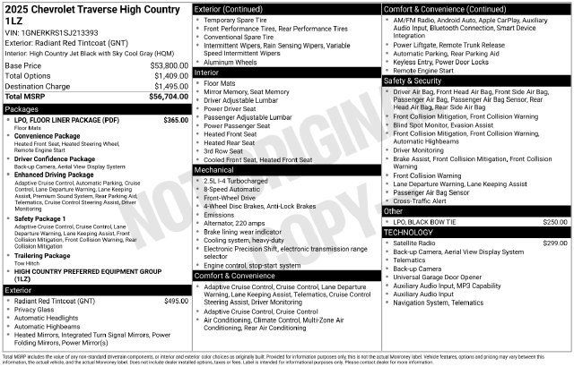Certified 2025 Chevrolet Traverse High Country w/ LPO, Floor Liner Package FWD image 37