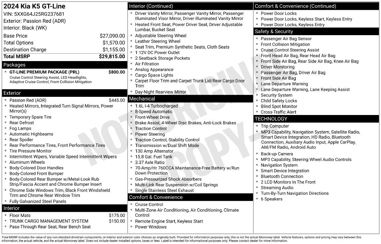 Used 2024 Kia K5 GT-Line w/ GT-Line Premium Package FWD image 28