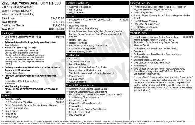 Used 2023 GMC Yukon Denali Ultimate w/ LPO, Floor Liner Package AWD/4WD image 3