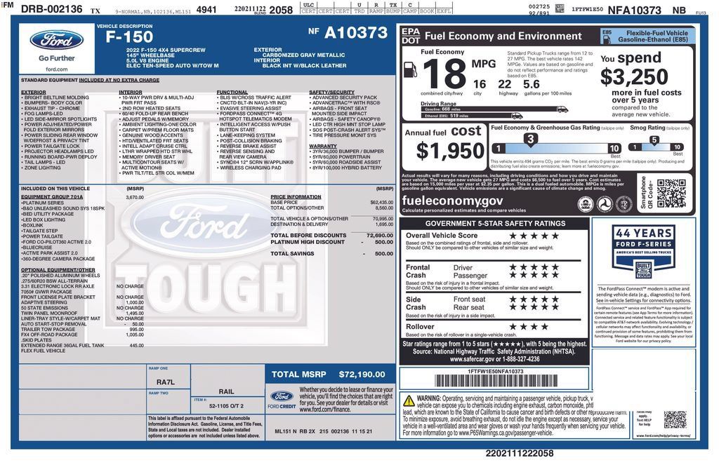 Used 2022 Ford F150 Platinum w/ Equipment Group 701A High AWD/4WD image 1