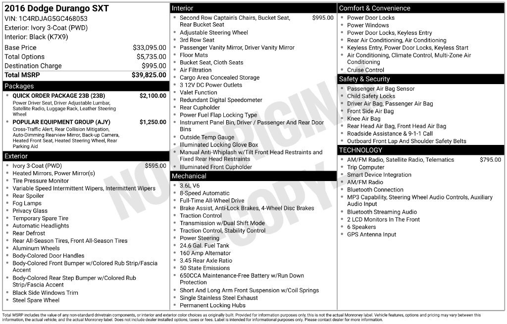 Used 2016 Dodge Durango SXT w/ Quick Order Package 23B AWD/4WD image 2