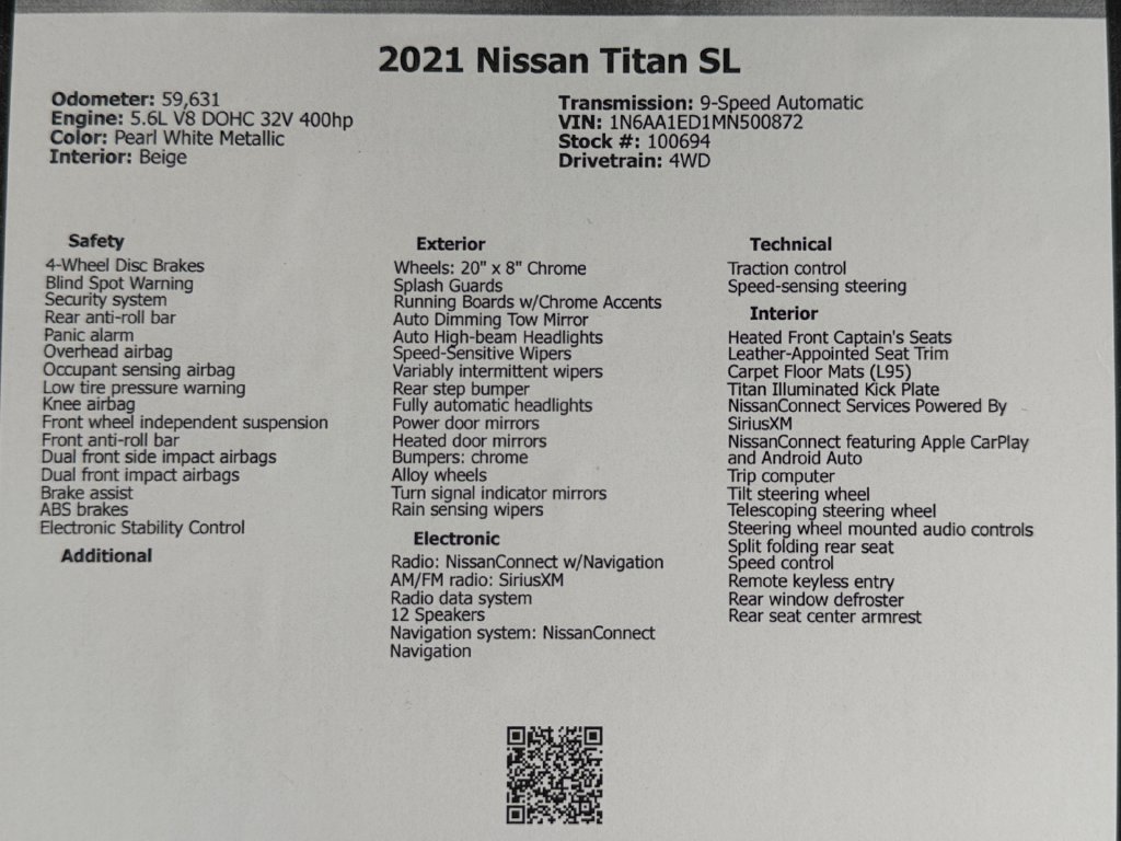 Used 2021 Nissan Titan SL w/ Moonroof Package AWD/4WD image 48