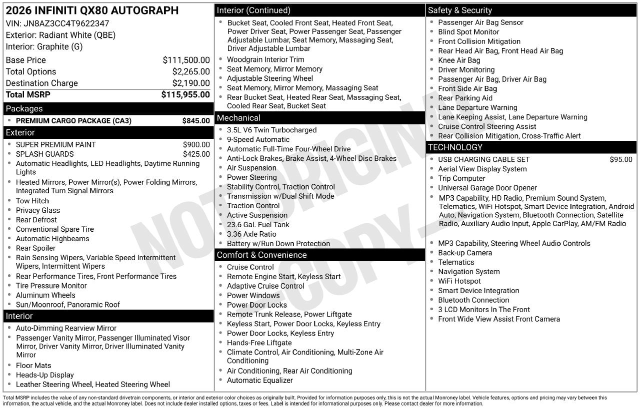 Certified 2026 INFINITI QX80 Autograph w/ Premium Cargo Package AWD/4WD image 35