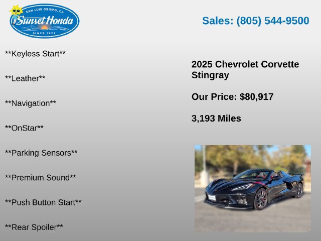 Used 2025 Chevrolet Corvette Stingray Preferred Conv w/ Z51 Performance Package RWD image 14