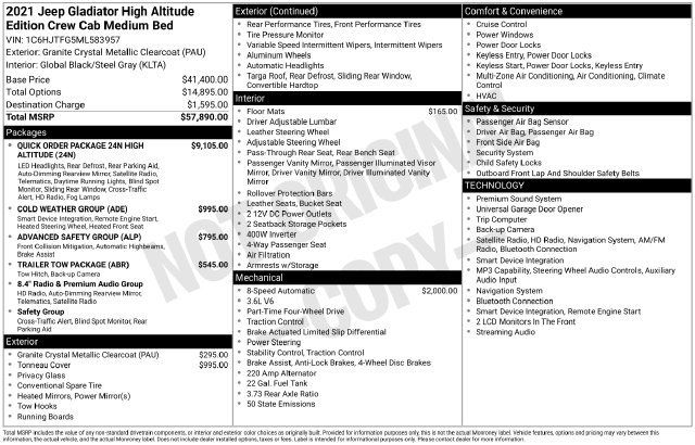 Certified 2021 Jeep Gladiator Overland AWD/4WD image 4