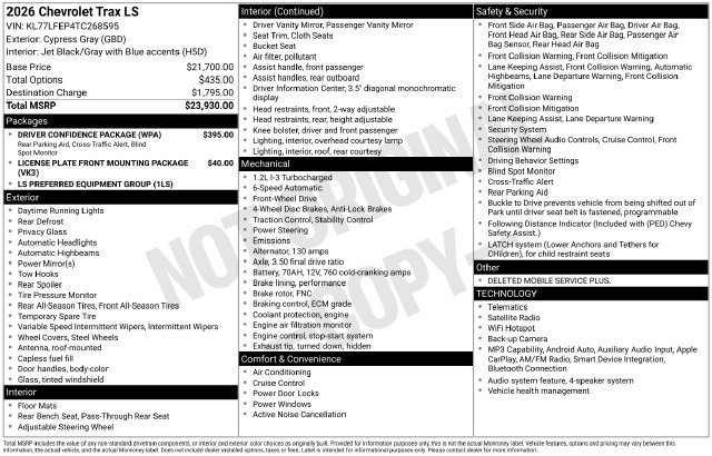 New 2026 Chevrolet Trax LS w/ Driver Confidence Package FWD image 4