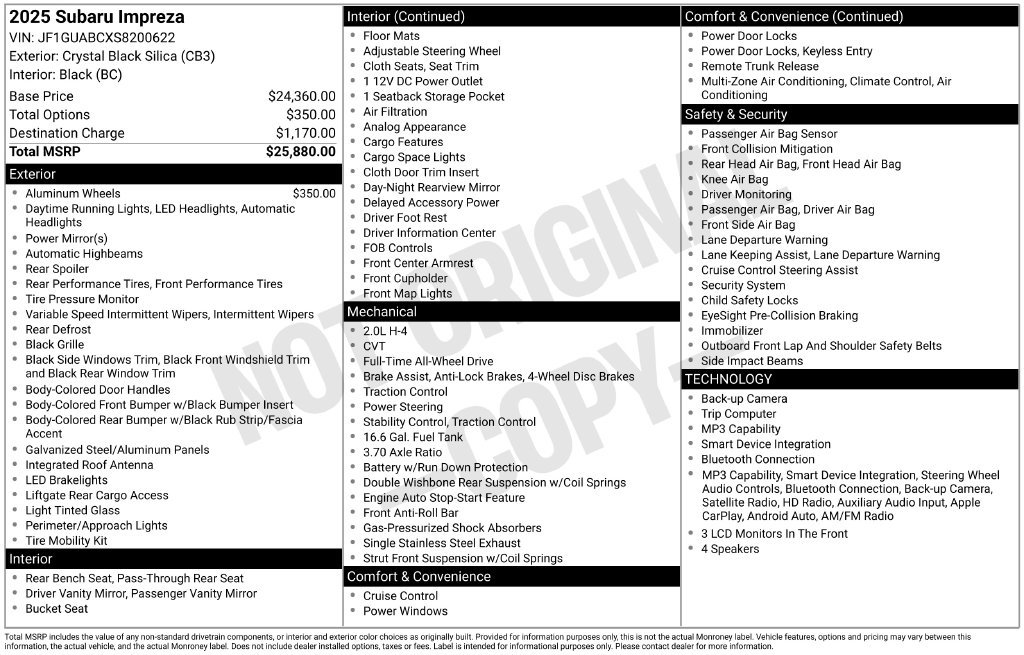 Certified 2025 Subaru Impreza 2.0i AWD/4WD image 10