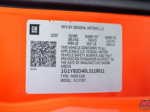 Used 2020 Chevrolet Corvette Stingray Premium Cpe w/ 3LT Preferred Equipment Group image 82