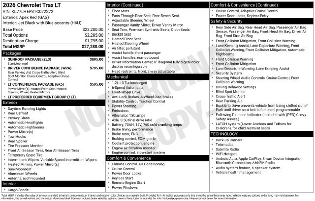 Certified 2026 Chevrolet Trax LT w/ Sunroof Package FWD image 6