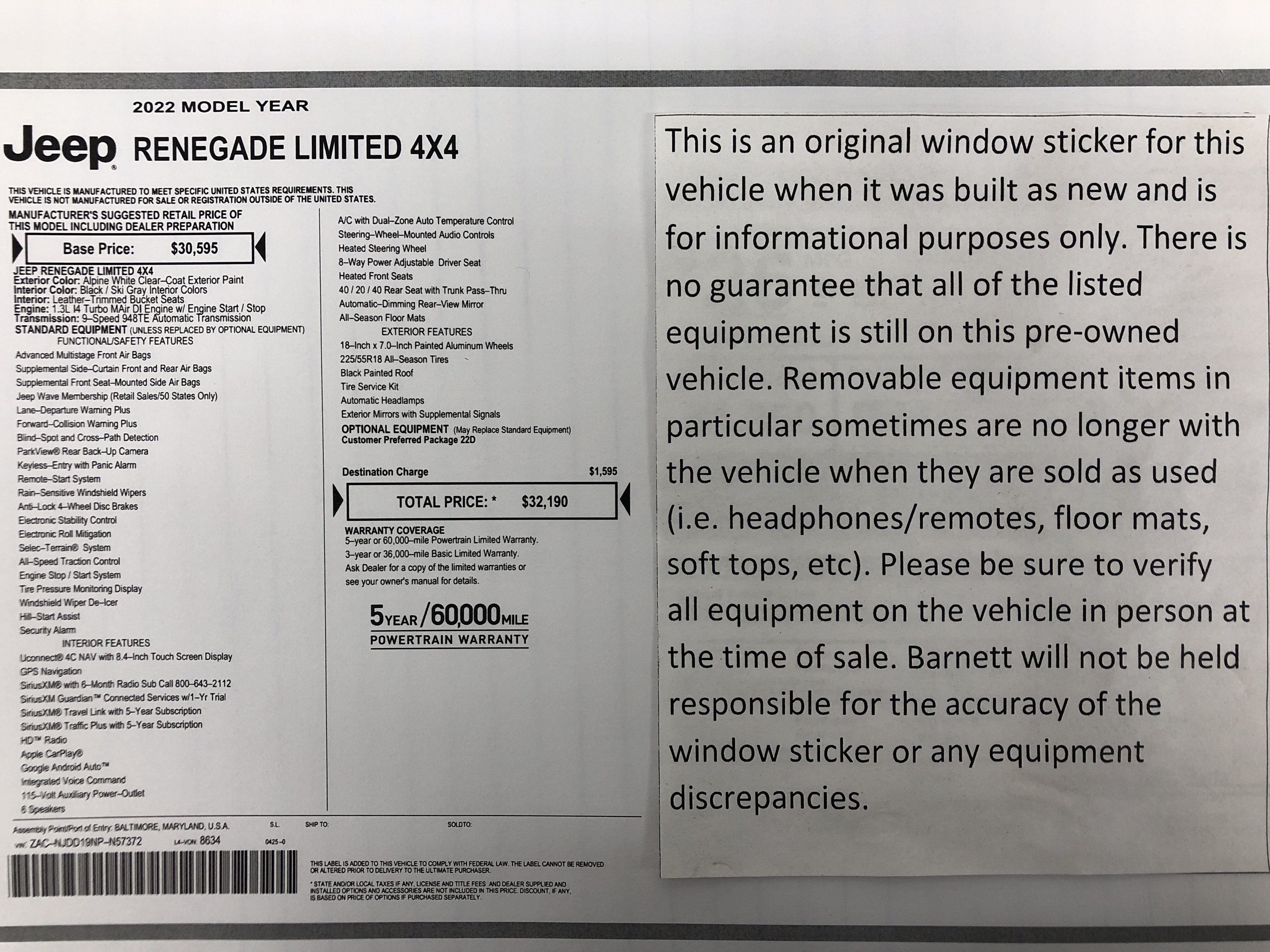 Used 2022 Jeep Renegade Limited AWD/4WD image 2