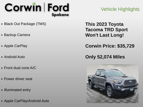 Used 2023 Toyota Tacoma TRD Sport w/ Black Out Package (TMS) AWD/4WD image 6