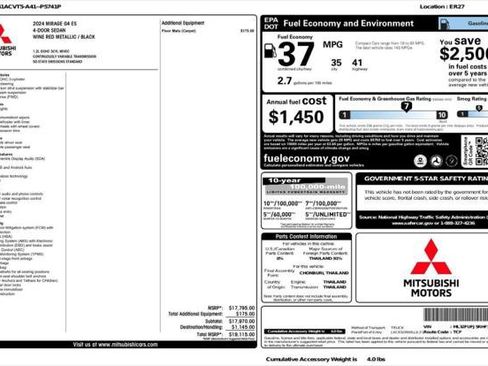 Used 2024 Mitsubishi Mirage G4 ES FWD image 4