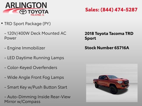 Used 2018 Toyota Tacoma TRD Sport w/ Technology Package AWD/4WD image 2