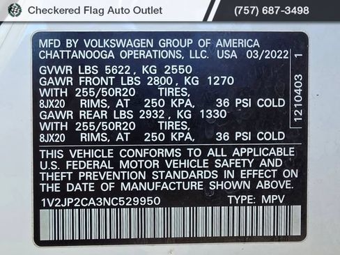 Used 2022 Volkswagen Atlas SE w/ Panoramic Sunroof Package FWD image 20