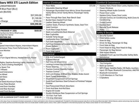 Used 2015 Subaru WRX STI Launch Edition w/ Popular Package #1 AWD/4WD image 16